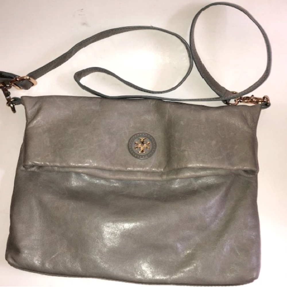 Tory Burch Grey Dena Foldover Crossbody Purse Conve… Gem